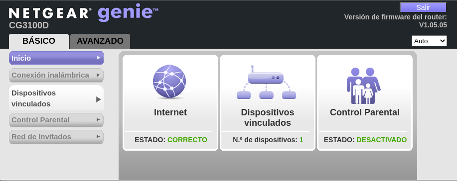 Menú del Netgear CG3100D de Vodafone donde se puede desactivar red wifi y NAT